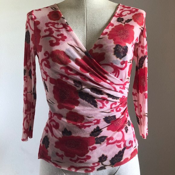 Tops - Floral Wrap Mesh Top